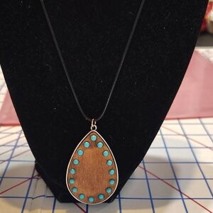 Bohemian Blue and Brown Disc Pendant Necklace